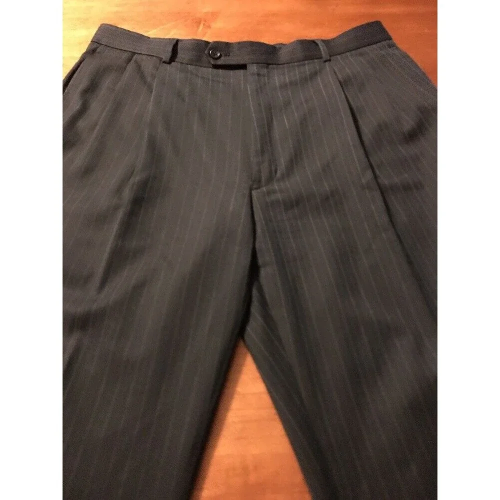 Joseph A. Bank Men's Suit Blue Pinstripe 100% Wool Size 42L Size 34 Pants